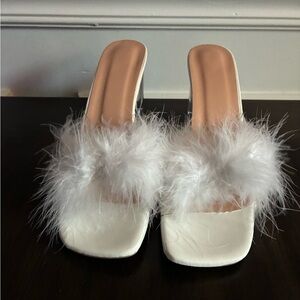 Elegant White Feathered Women's Heels